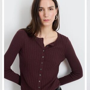 Alex Mill Kristen ribbed cardigan mahogany brown large NWT